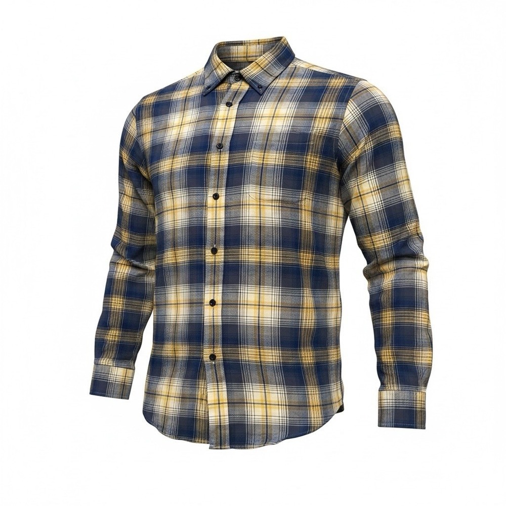 Ocean & Coast Mens Medium Cotton Flannel‎ Blue Yellow Plaid Button Up Shirt